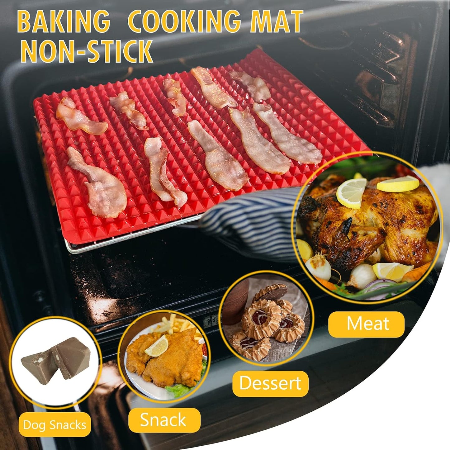 Silicone Baking Mat Red Pyramid Non Stick Bacon Microwave Tray Pastry Mats Red BBQ Grill Mat Baking Supplies oven Liners For Bottom Of Oven - 16 X 11''Silicone Mats For Kitchen Counter 2 Pack