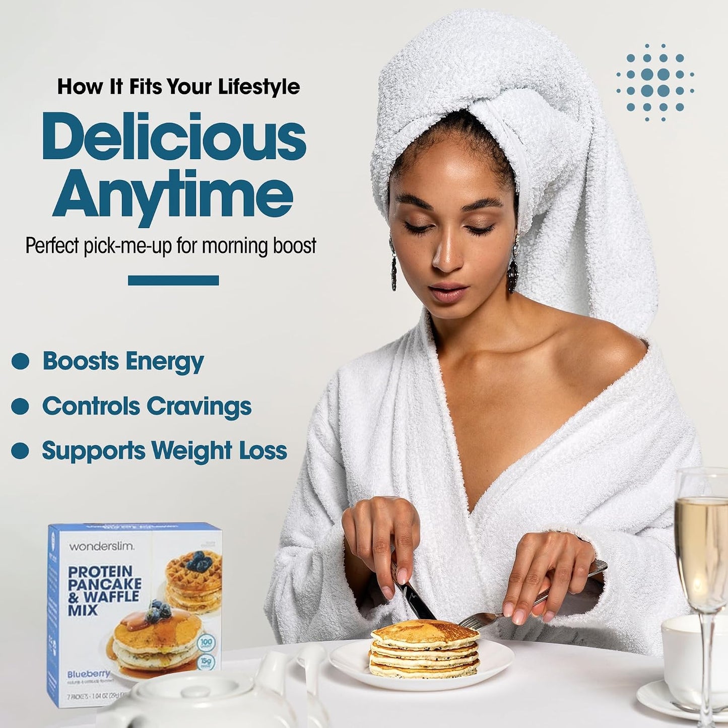 Wonderslim Protein Pancake &amp; Waffle Mix, Low Calorie – 7 Pack (Blueberry)