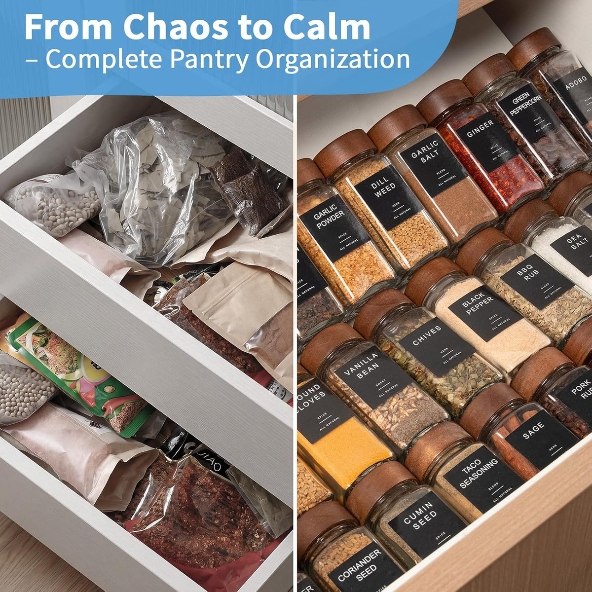 Yangbaga Glass Spice Jars with Labels, 14pcs 4oz Seasoning Organizer Jars
