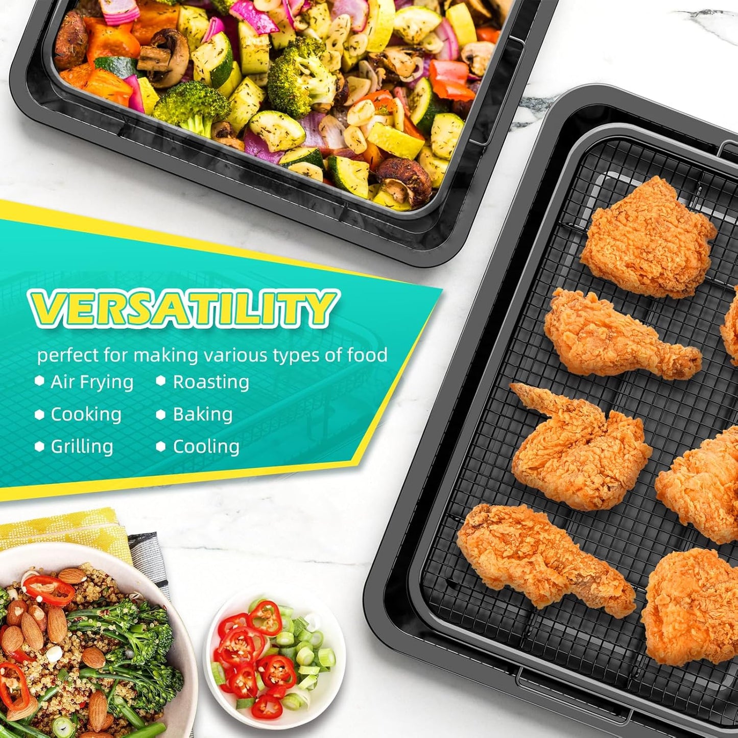 OPENICE Oven Air Fryer Basket and Tray, Air Fryer Basket for Oven 2 Set