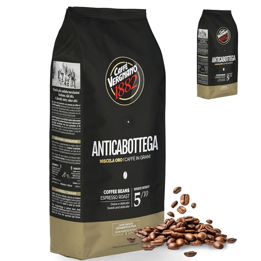 Caffe Vergnano 1882 Antica Bottega Whole Bean Arabica Medium Roast Espresso, 2.2 lbs Bag - Italian Coffee Beans with notes