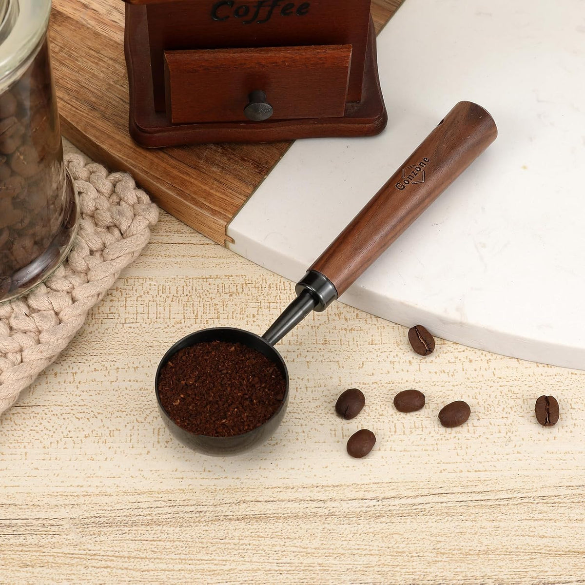 Vintage Coffee Measuring Spoon - 304 Stainless Steel,Coffee Scoop, 10g Capacity, Walnut Handle - Perfect for Coffee, Tea, and More (Gunmetal)