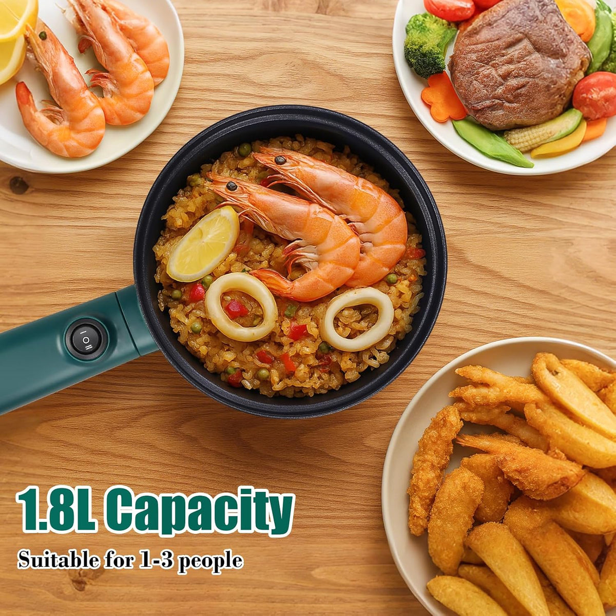 Hot Pot Electric with Steamer,6 Smart Modes, 1.8L Ramen Cooker, Portable Cooker, Non-Stick Frying Pan, Sauté Pan, Electric Pot for Pasta, Egg, Steak, BPA Free, College Dorm Room Essential