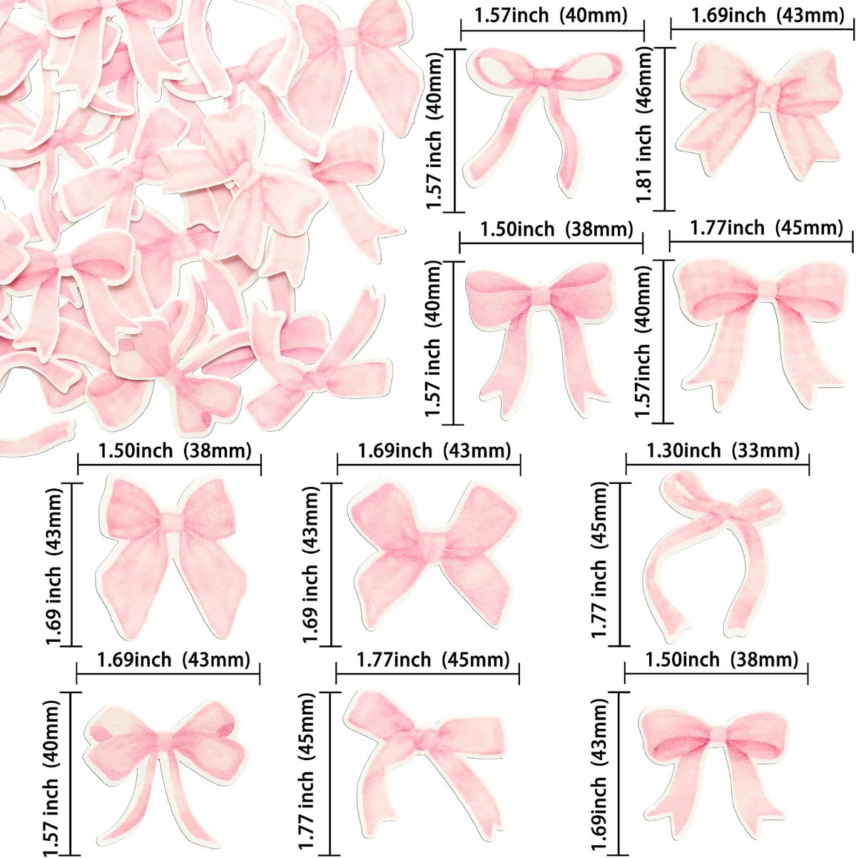 Gyufise 50Pcs Edible Pink Bowknot Cupcake Toppers Wafer Paper Bowknot Cake Dessert Picks Drink Topper Baby Shower Princess Cupcake Toppers for Birthday Party Decoration Supplies