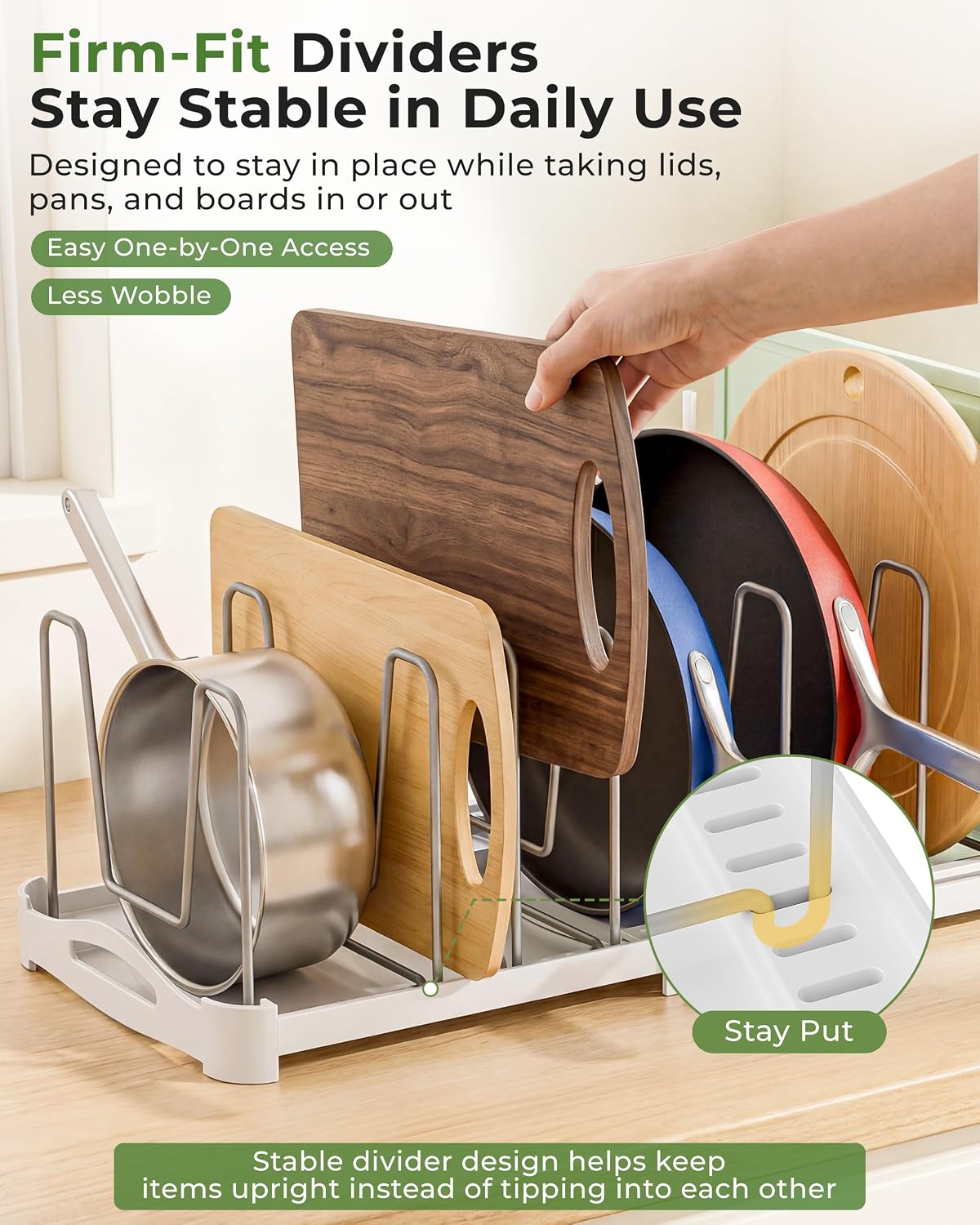 EVERIE Pot Lid Organizer, Adjustable 12.6"-21.5" Bakeware Rack for Cabinet