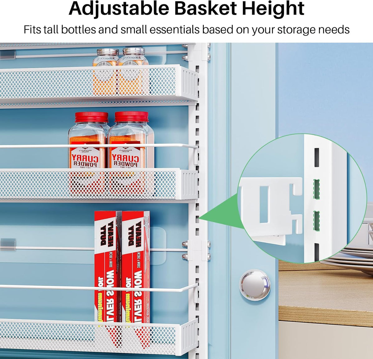 Over the Door Pantry Organizer - 8 Tier Adjustable Hanging Door Spice Rack, Large Capacity for Kitchen Pantry Storage (White)