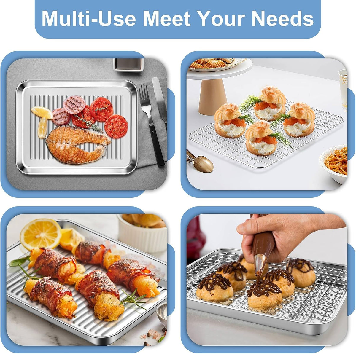 TeamFar Toaster Oven Pan with Rack, Stainless Steel 10.5 Inch Baking Tray