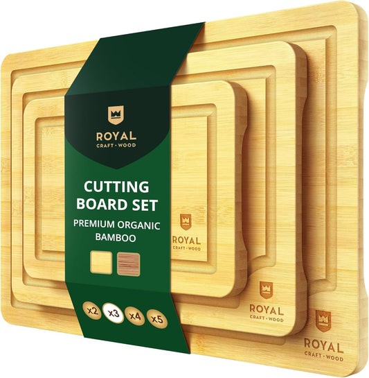 Wooden Cutting Boards for Kitchen Meal Prep & Serving - Bamboo Wood Cutting Board Set - Charcuterie & Chopping Butcher Block