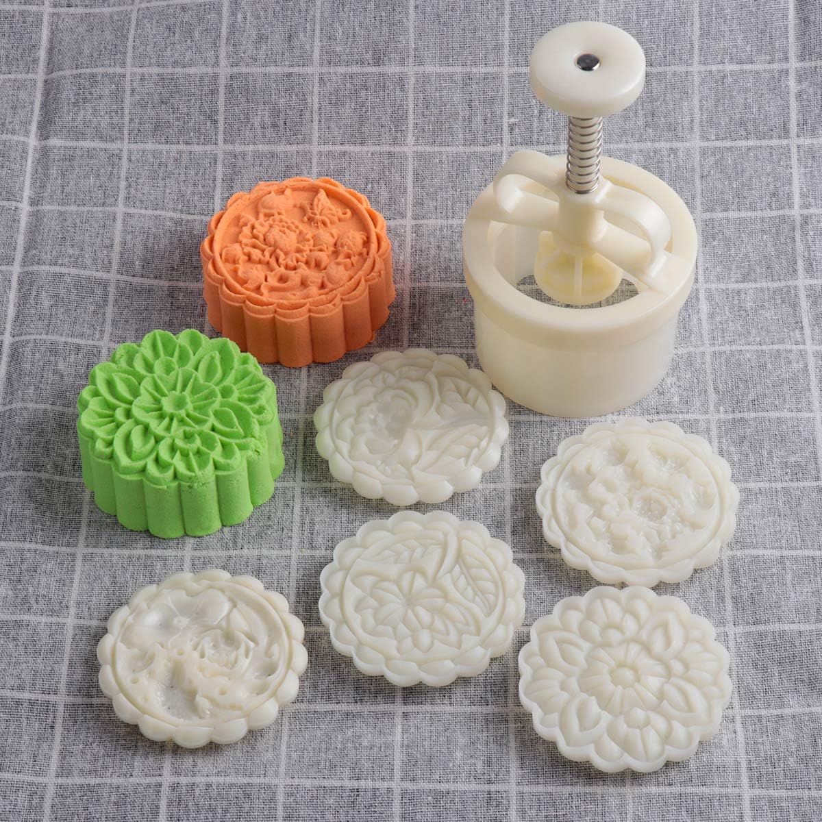 Cookie Stamp Mooncake Mold Set, Cookie Press Maker 180g Shaper | Thickness Adjustable, Bath Bomb Mold, Mid-autumn Festival Moon Cake Mold, DIY Shortbread Hand Cutter, Cake Pie Polvoron Mold