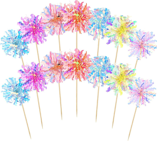 35Pcs Foil Firework Cupcake Toppers, Sparkle Tinsel Cake Toppers, Tinsel Drink Cake Decoration, Cocktail Food Fruit