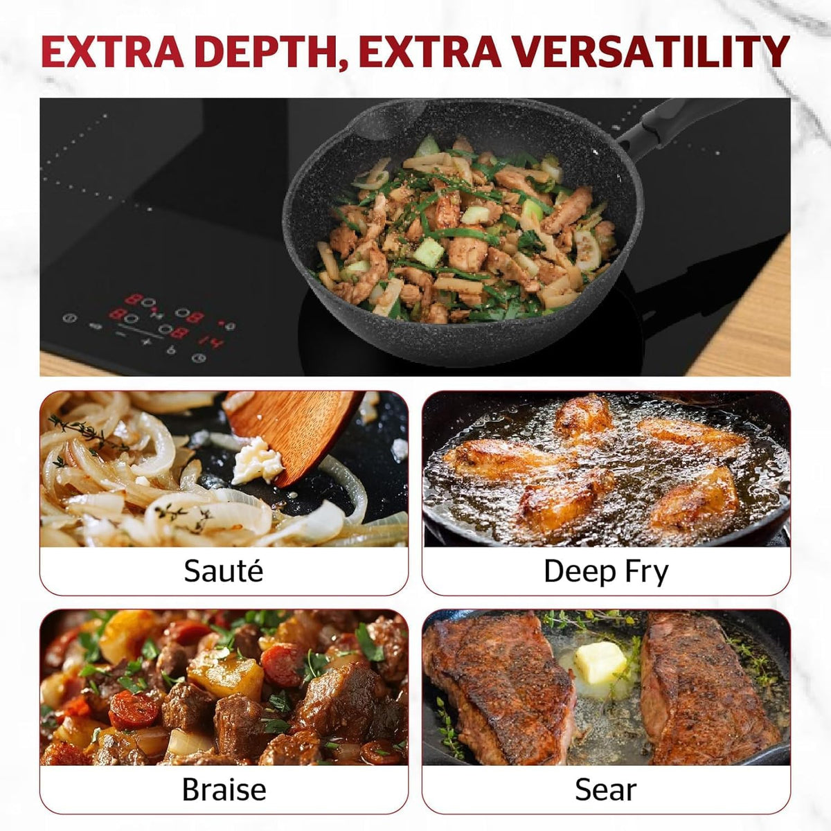 Sunhouse – 11 Inch / 28 cm Non-Stick Deep Frying Pan with Double Pour Spouts, 5-Layer Whitford Non-Stick Coating, PFOA-FREE, Stay-Cool Handle, Induction Compatible with All Cooktops