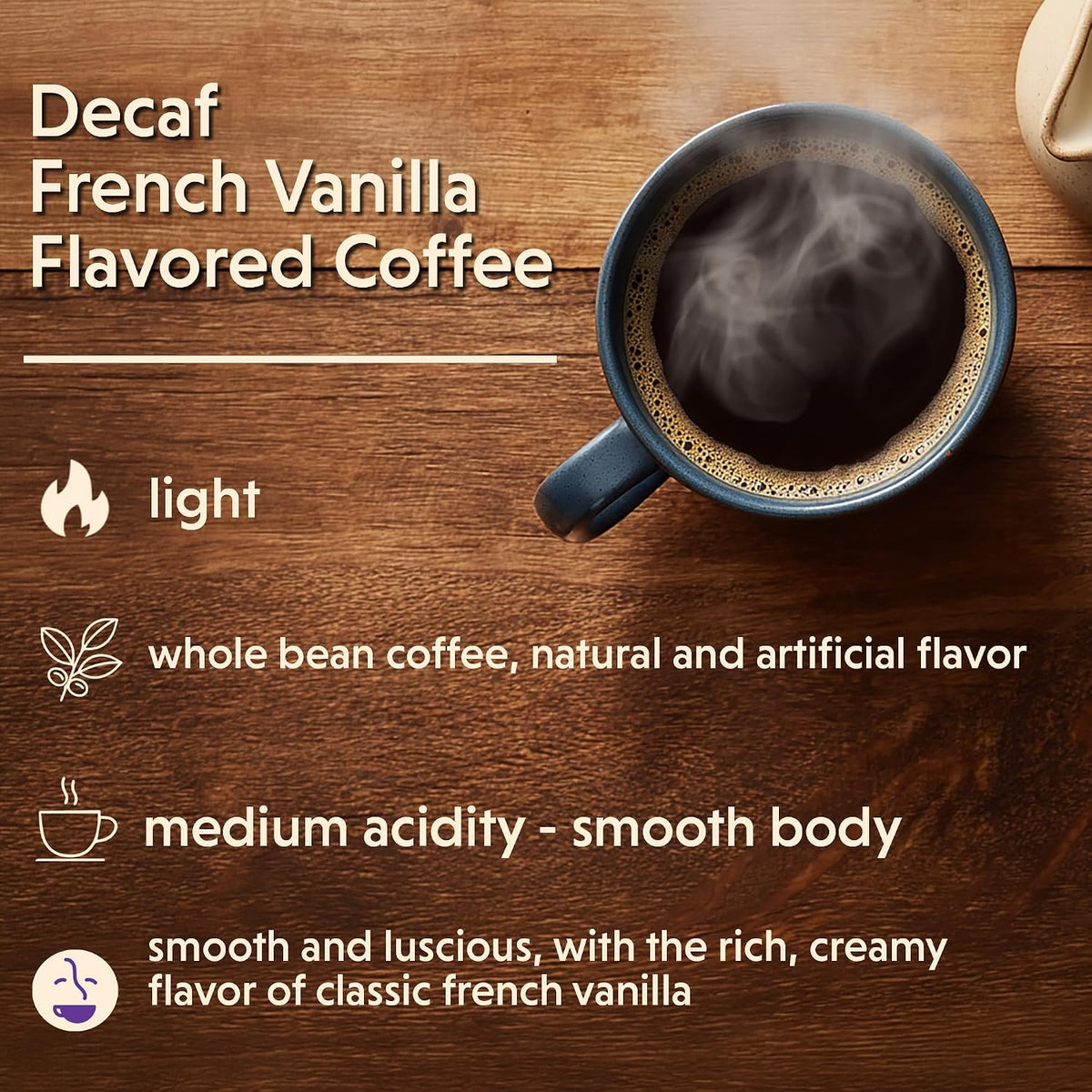 Coffee Bean Direct Decaf French Vanilla Flavored, Whole Bean, 2.5lb Bag | Light Roast, Gourmet Flavored Coffee Beans, Decaffeinated