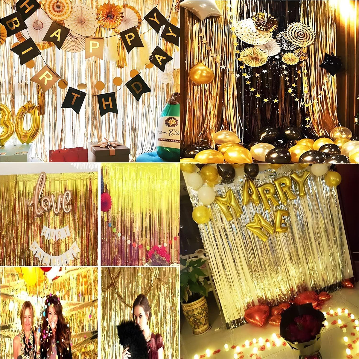 BRAVESHINE Foil Fringe Curtains | Tinsel Curtain Streamers Backdrop | 2 PCS