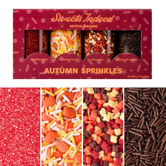 Sweets Indeed Fall Sprinkles 4 Pack, Pumpkin &amp; Leaf Shapes, 11.57 ounces