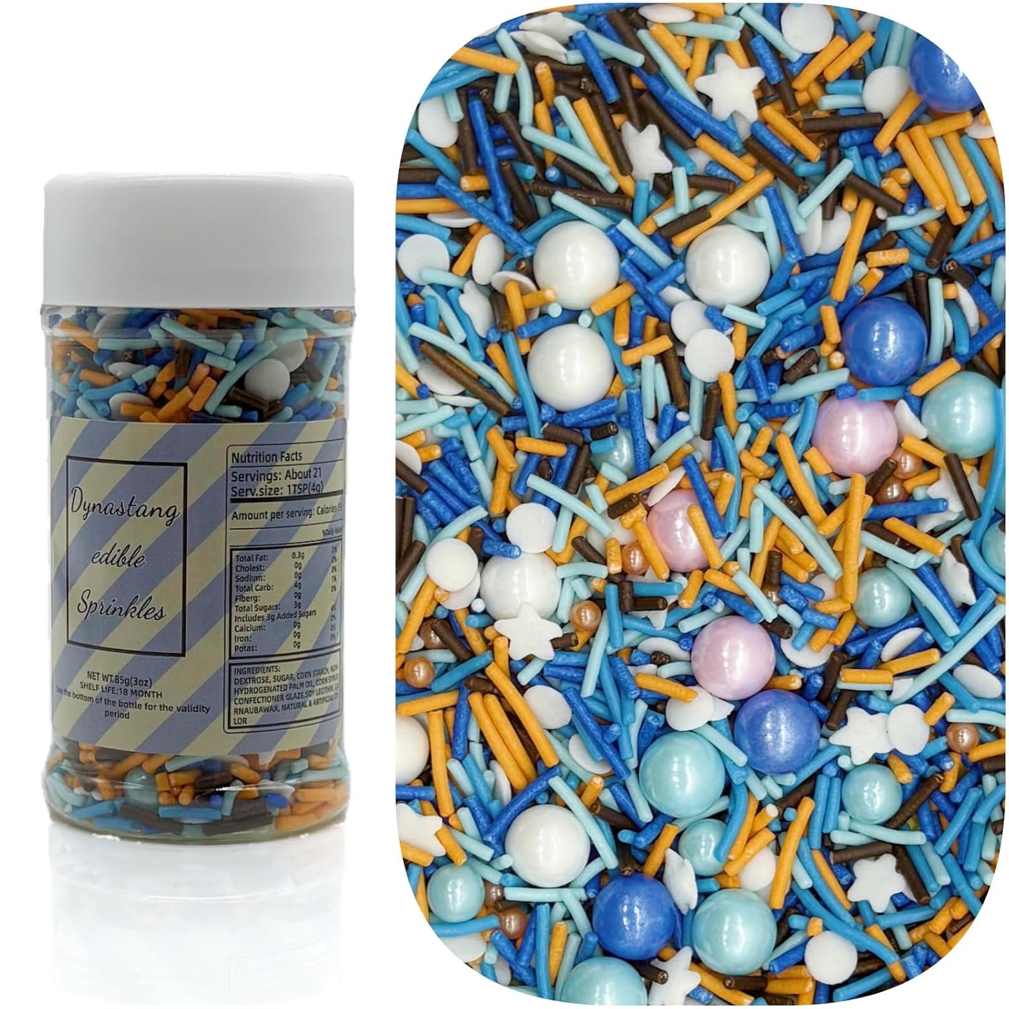 Dynastang Blue &amp; Orange &amp; White Sprinkles Mixed Style Edible Cake Decorations Cupcake Toppers Cookie Perfect for Cakes, Cupcakes, Desserts Toppings 3OZ