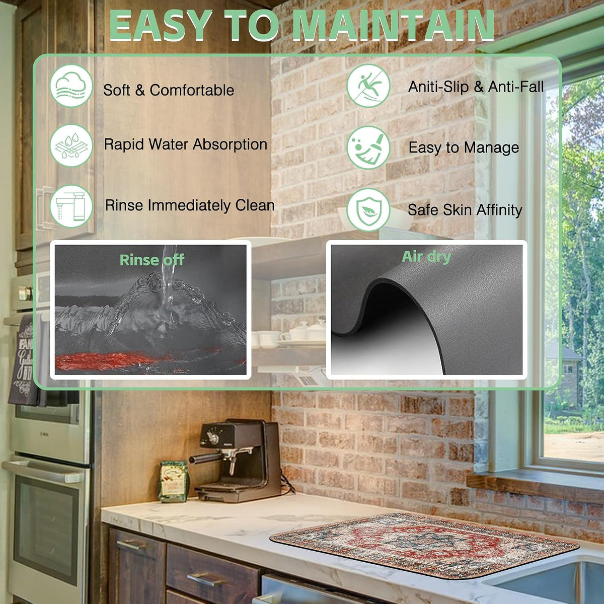 Dish Drying Mat for Kitchen Counter Absorbent Dish Coffee Mat 12"X19"