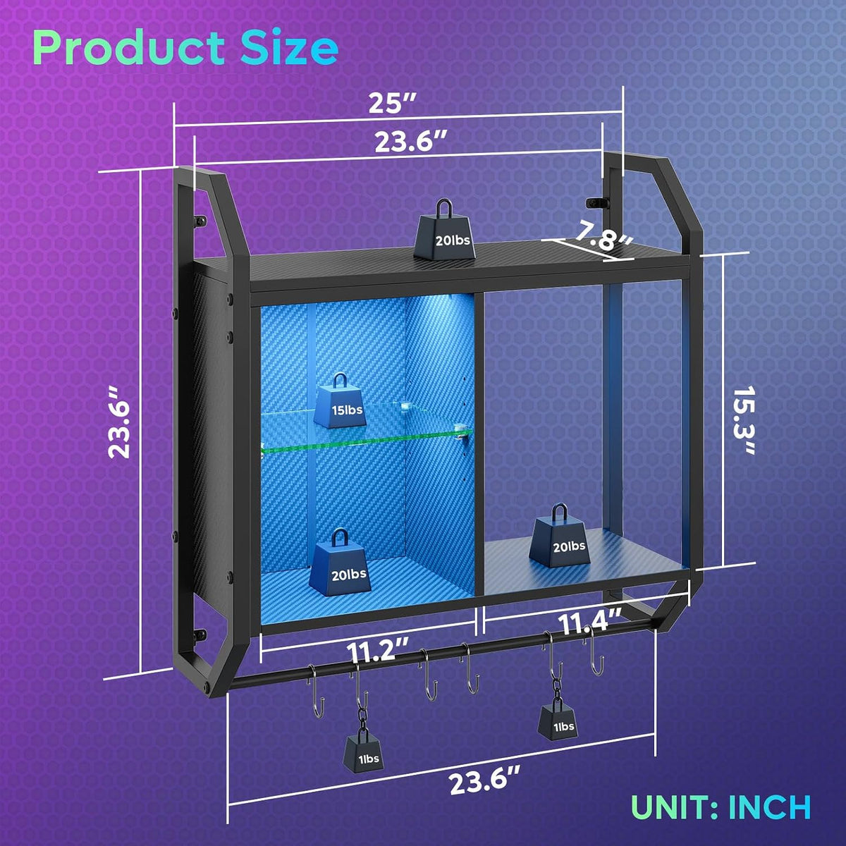 Bestier 25" LED Gaming Floating Shelves for Wall
