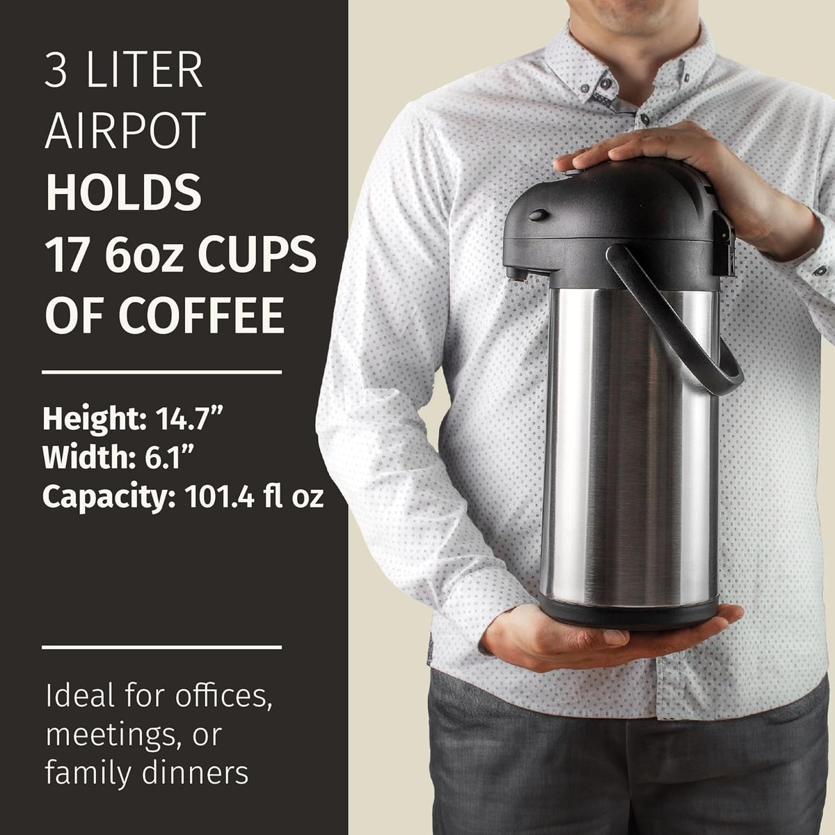 Coffee Carafe Airpot &amp; Cleaning Brush 102oz/3L Airpot 12 Hours Hot | Water Dispenser 36 Hours Cold Drink Dispenser with Pump - Easy Dispensing Coffee Carafes for Keeping Hot Extra Large -Cresimo