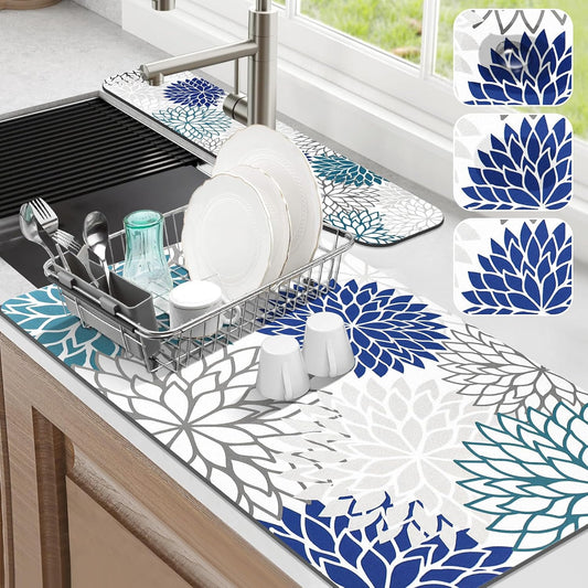Findosom 2Pcs Dish Drying Mat &amp; Sink Splash Guard, Absorbent Coffee Mat