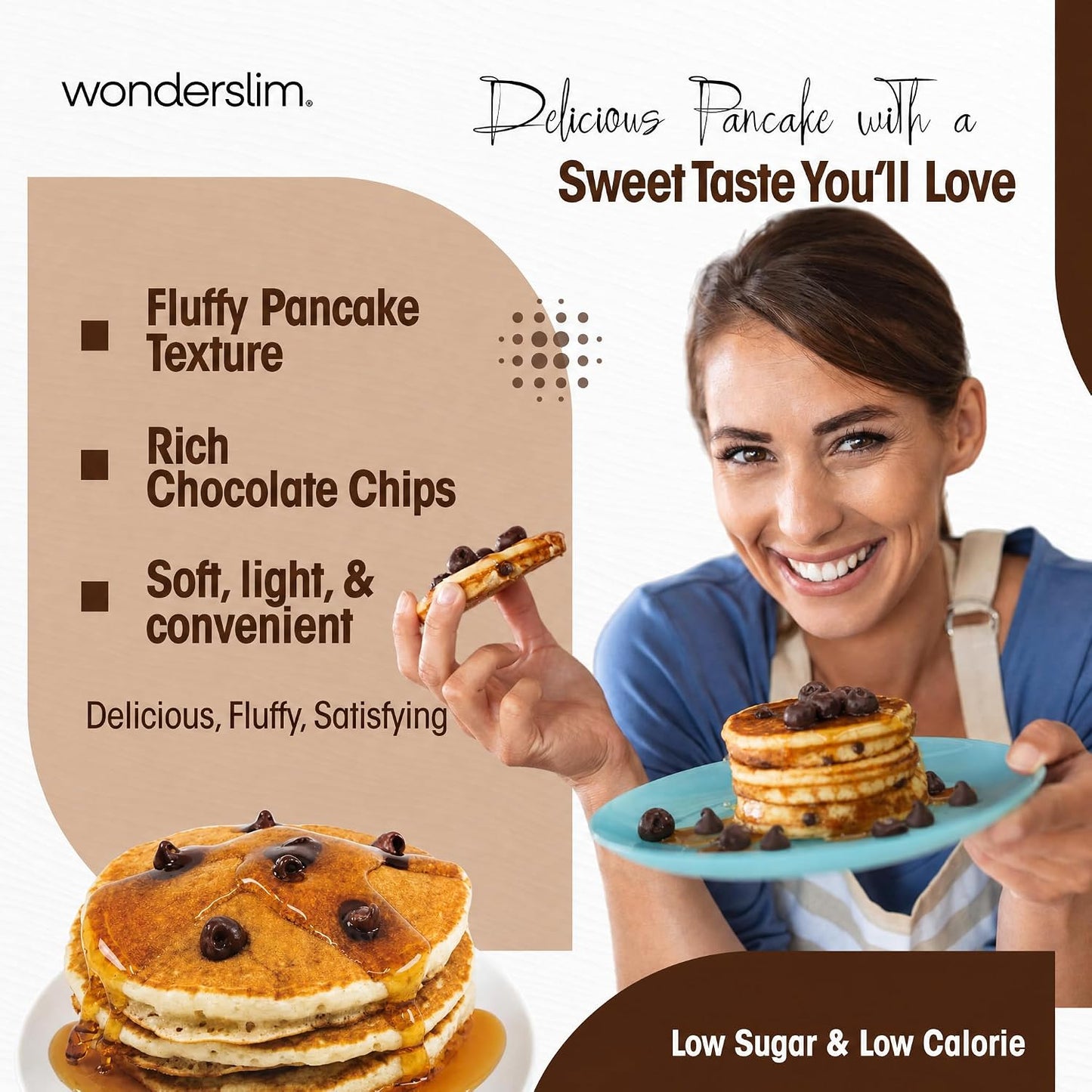 Wonderslim Protein Pancake &amp; Waffle Mix, Low Calorie, 7ct (Chocolate Chip)
