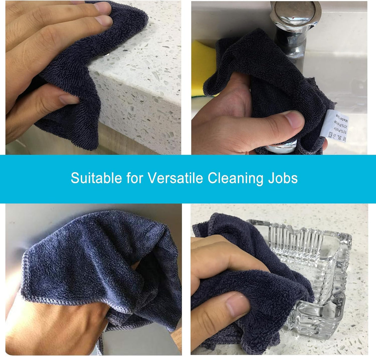 400 GSM Premium Microfiber Cleaning Cloths, Ultra Absorbent Lint Free Towels &amp; Cleaning Rags for Car Detailing, Kitchen, Glass &amp; Household Cleaning, Reusable Machine Washable 12" x 12"