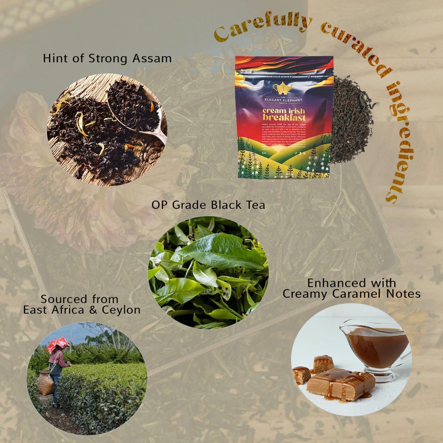 Cream Irish Breakfast Tea, Loose Leaf Black Tea – Irish Classic with Caramel &amp; Strong Assam – Robust, Full-Bodied – Drink Hot or Iced – 4 oz Resealable Bag (Makes 50 Cups) – The Elegant Elephant