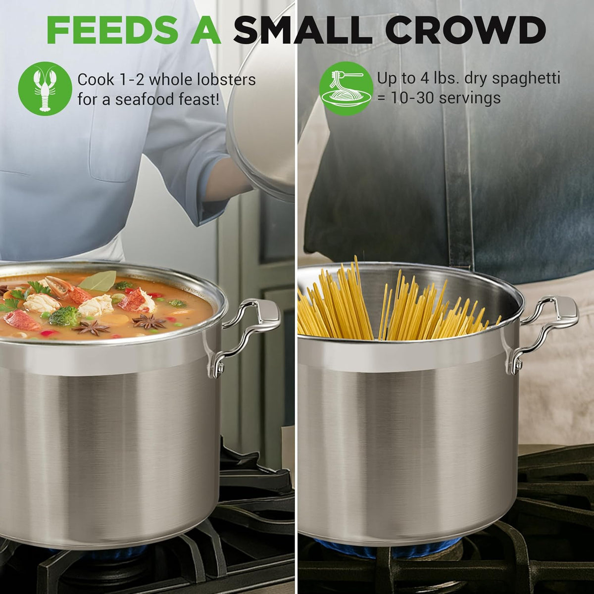 NutriChef 14 Quart Stock Pot with Lid - Heavy Duty Stainless Steel, Induction Ready, Ergonomic Handles
