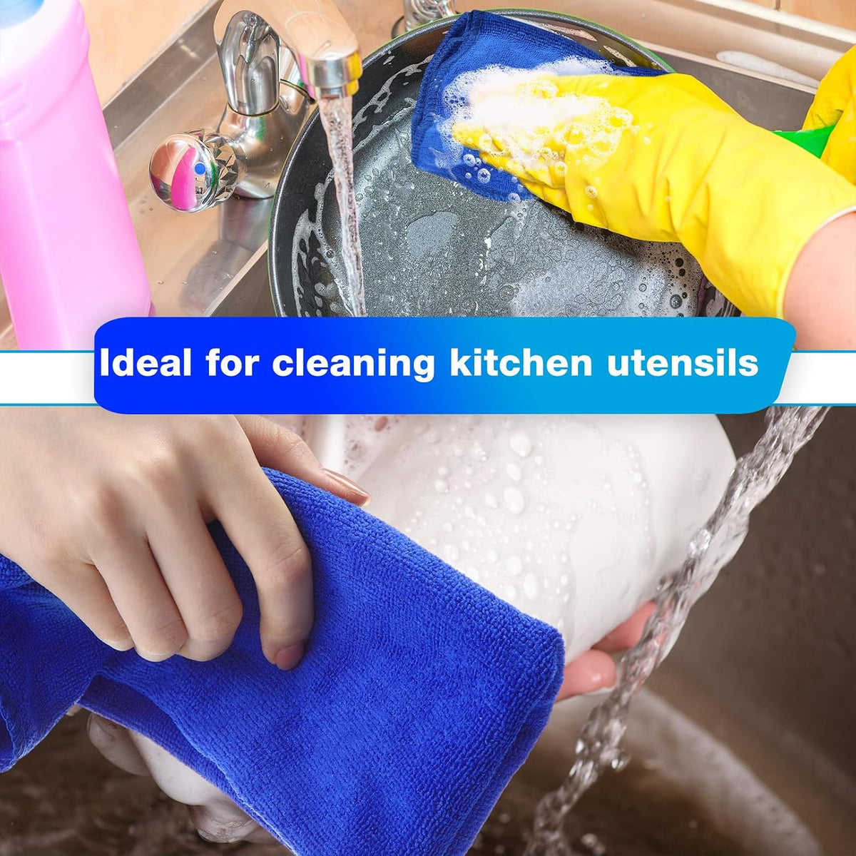 Nuenen Car Microfiber Clean Cloths, Blue, 16 x 16 Inch, 60 Pcs