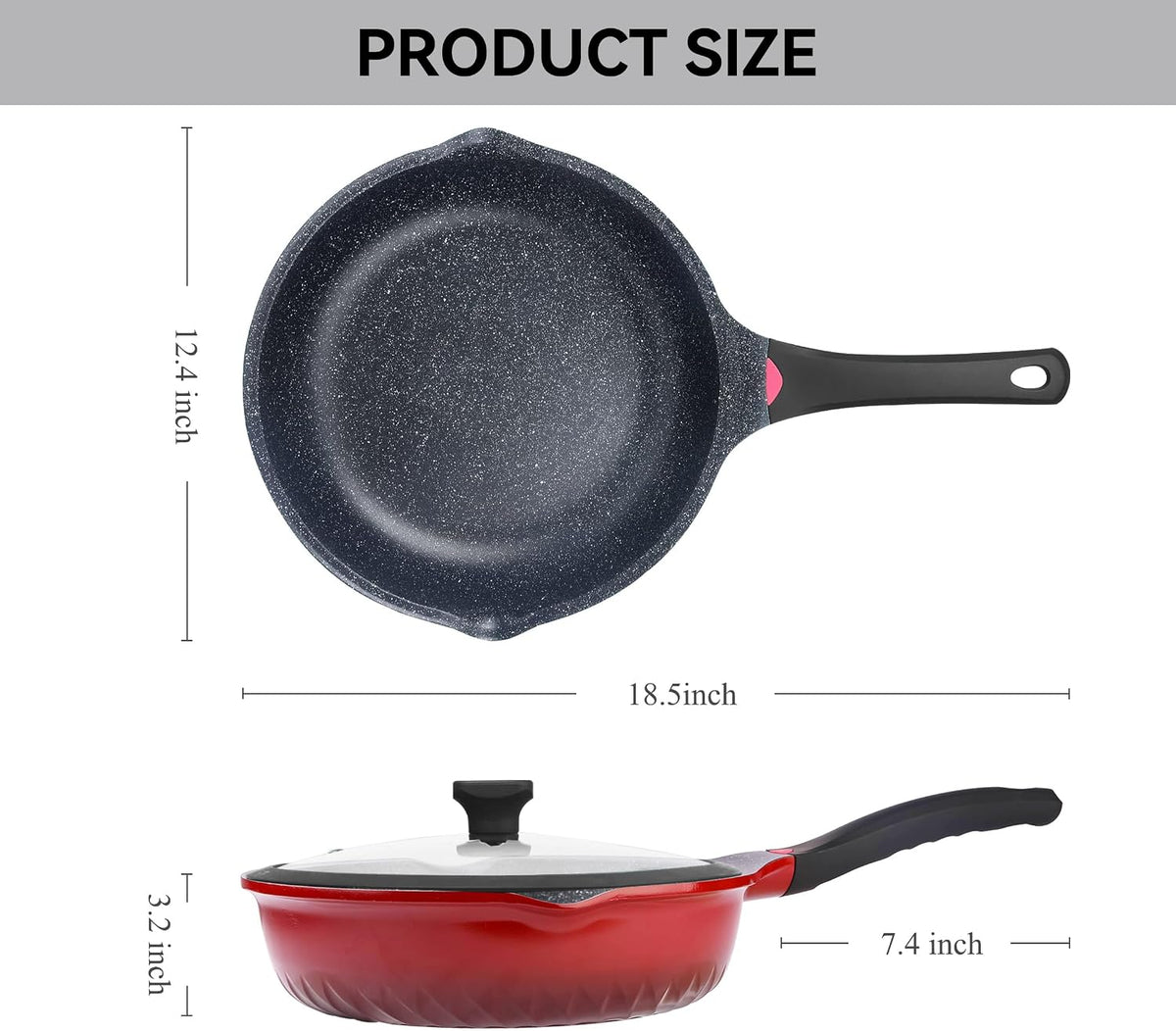 Vinchef Nonstick Skillet with Lid, 11In/5Qt Aluminum Deep Frying Pan with Lid and Heat Indicator, Anti Scratch and Anti Stain Deep Saute Pan, Induction Compatible