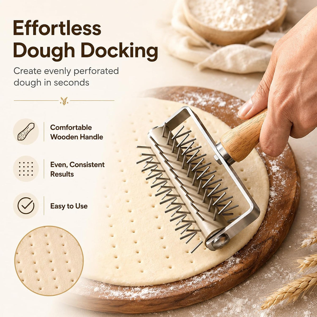 Pizza Dough Docker Pastry Roller Stainless Steel,Pizza Docking Tool