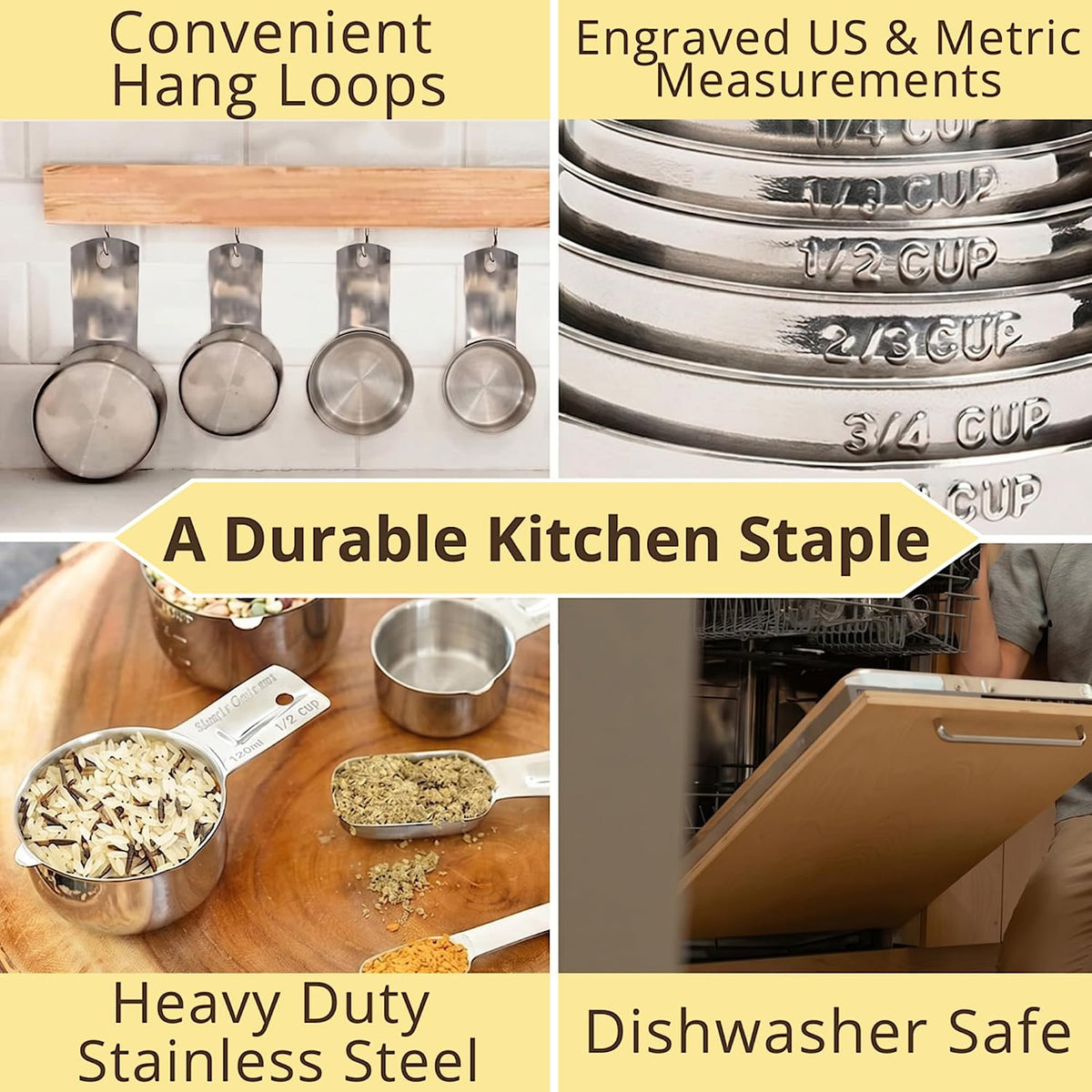 Simply Gourmet Measuring Cups &amp; Spoons Set of 12, 18/08 Stainless Steel Kitchen Gadgets, Stackable Design with Long Handle Spoons, Fits in Spice Jars, Cooking &amp; Baking Set for Dry &amp; Liquid