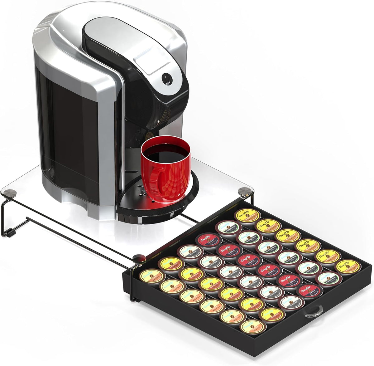Deco Brothers Tempered Glass K-Cup Holder Drawer for 36 Coffee Pods, Black
