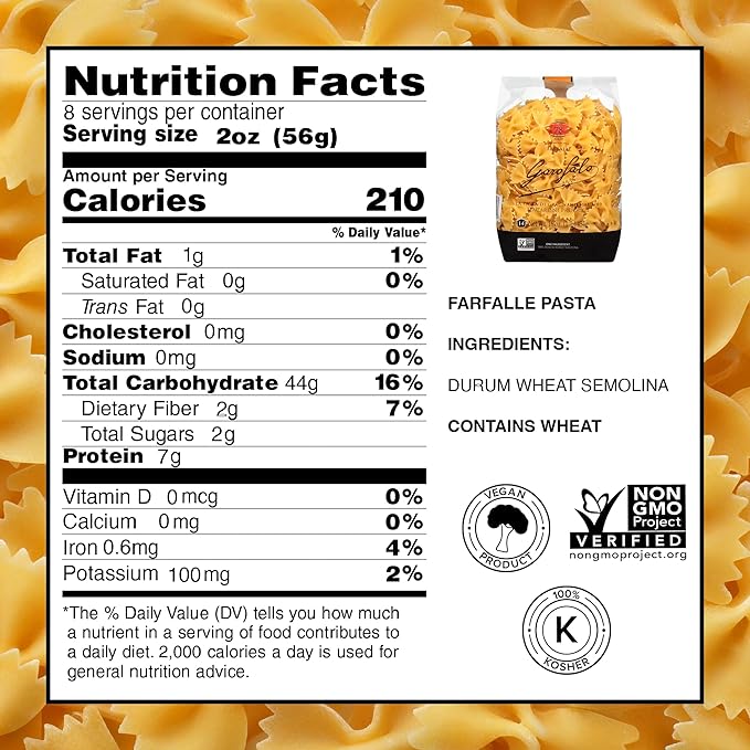 Garofalo - Premium Durum Wheat Semolina Farfalle Pasta, Italian Made, Bronze-Drawn, Al-Dente, One-Ingredient Pasta (4 pack)