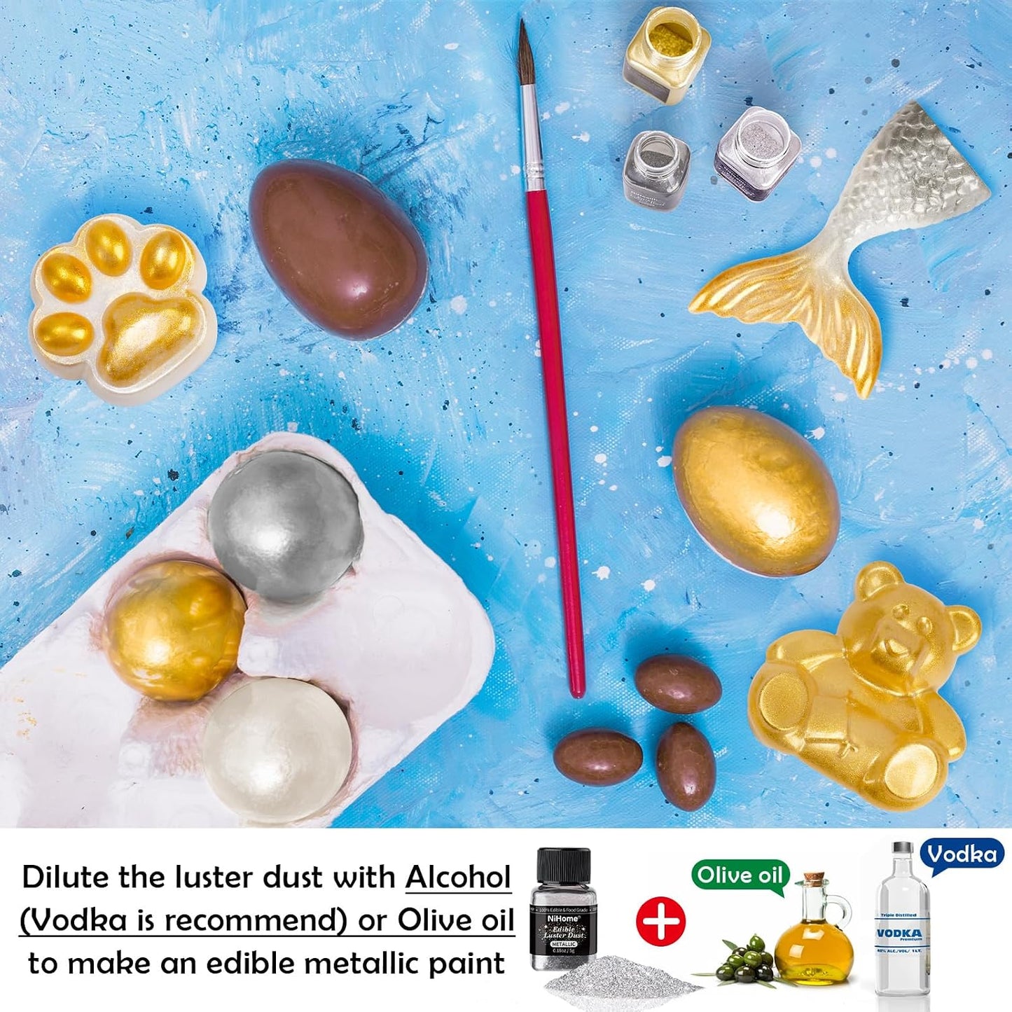 NiHome Edible Glitter Luster Dust for Drinks, Dessert, Vegan, Metallic | 0.18oz/5g, Great Adhesion on Both Wet And Dry Treats No Common Allergens Formulated with No Added Sugar or Artificial Flavors