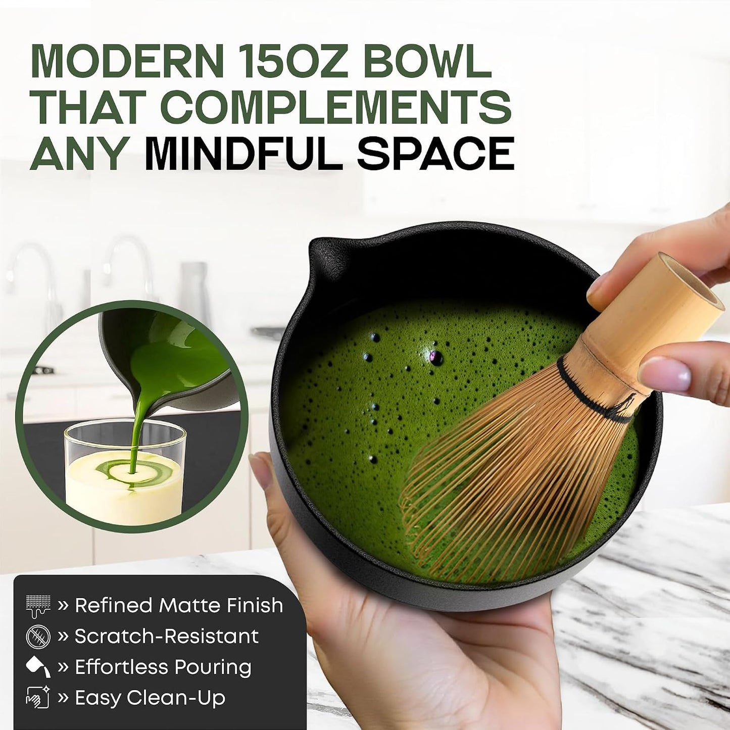 Matcha Whisk Set, 5 Pcs Matcha Kit with 15 OZ Bowl &amp; Bamboo Whisk, Tea Gift | Matcha Set Kit Includes Ceramic Matcha Bowl, Bamboo Whisk, Holder, Sifter &amp; Scoop, Tea Gift, Christmas, Birthday, Halloween