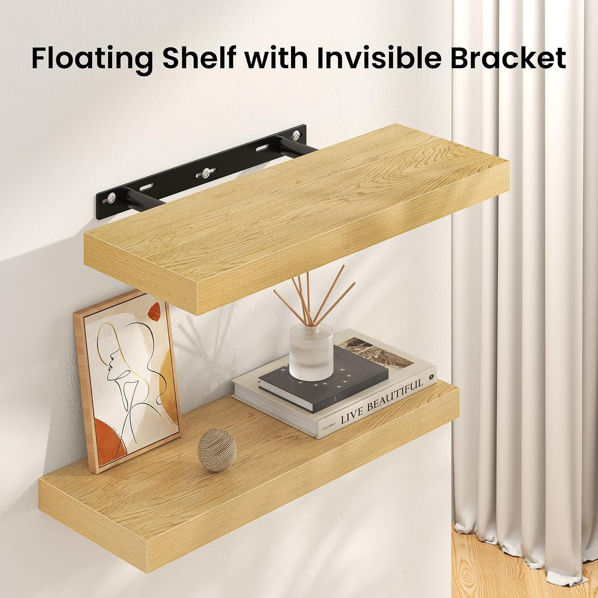 FLYJOE Square Floating Shelves for Wall, 10" W x 10" D x 1.4" H, Small Wooden Wall Mounted Display Shelves with Invisible Brackets for Living Room, Bedroom, Bathroom, Kitchen Decor, Set of 4, Oak