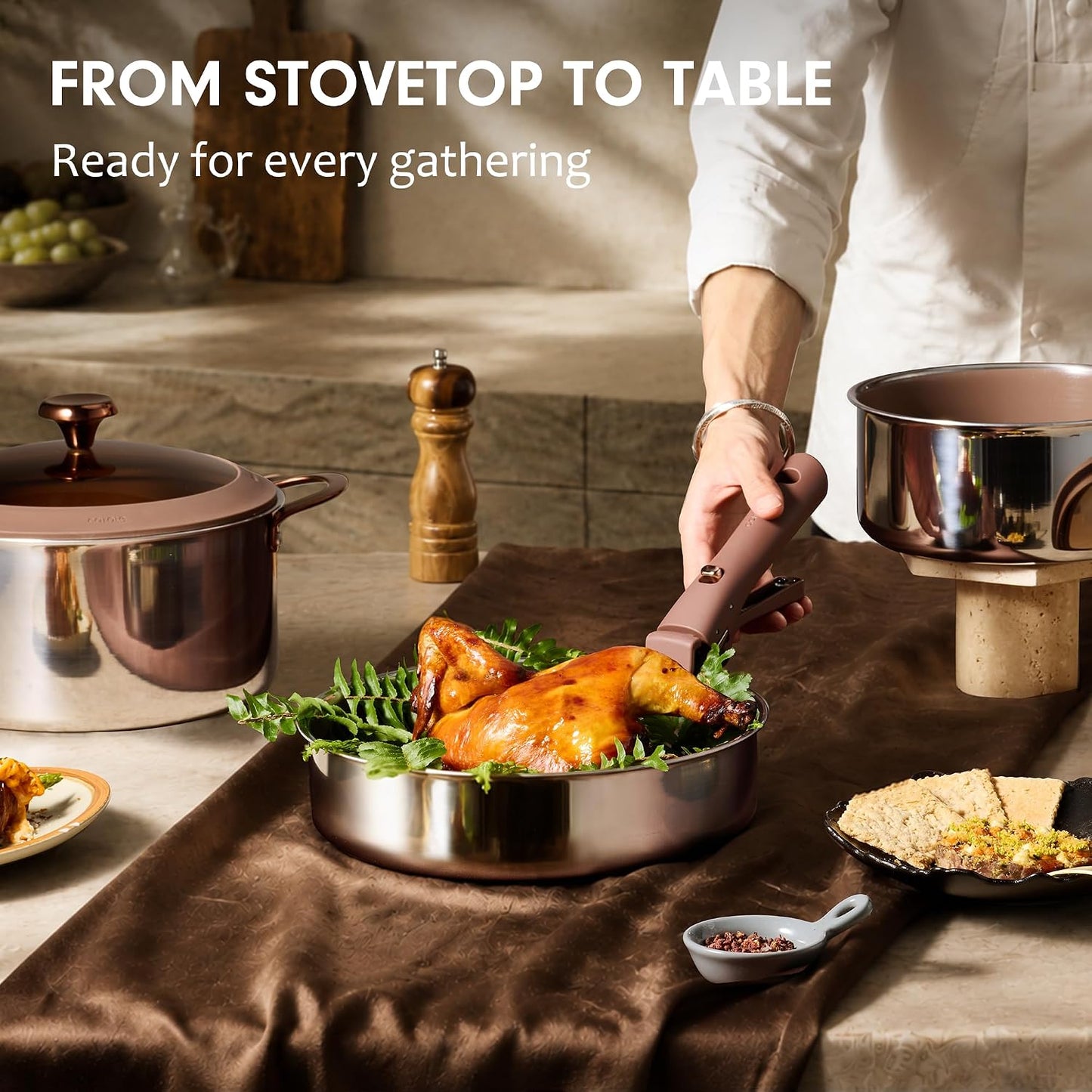 CAROTE 22pcs Hybrid Nonstick Pots and Pans Set, Stainless Steel Cookware Set with Honeycomb Titanium Interior, Induction