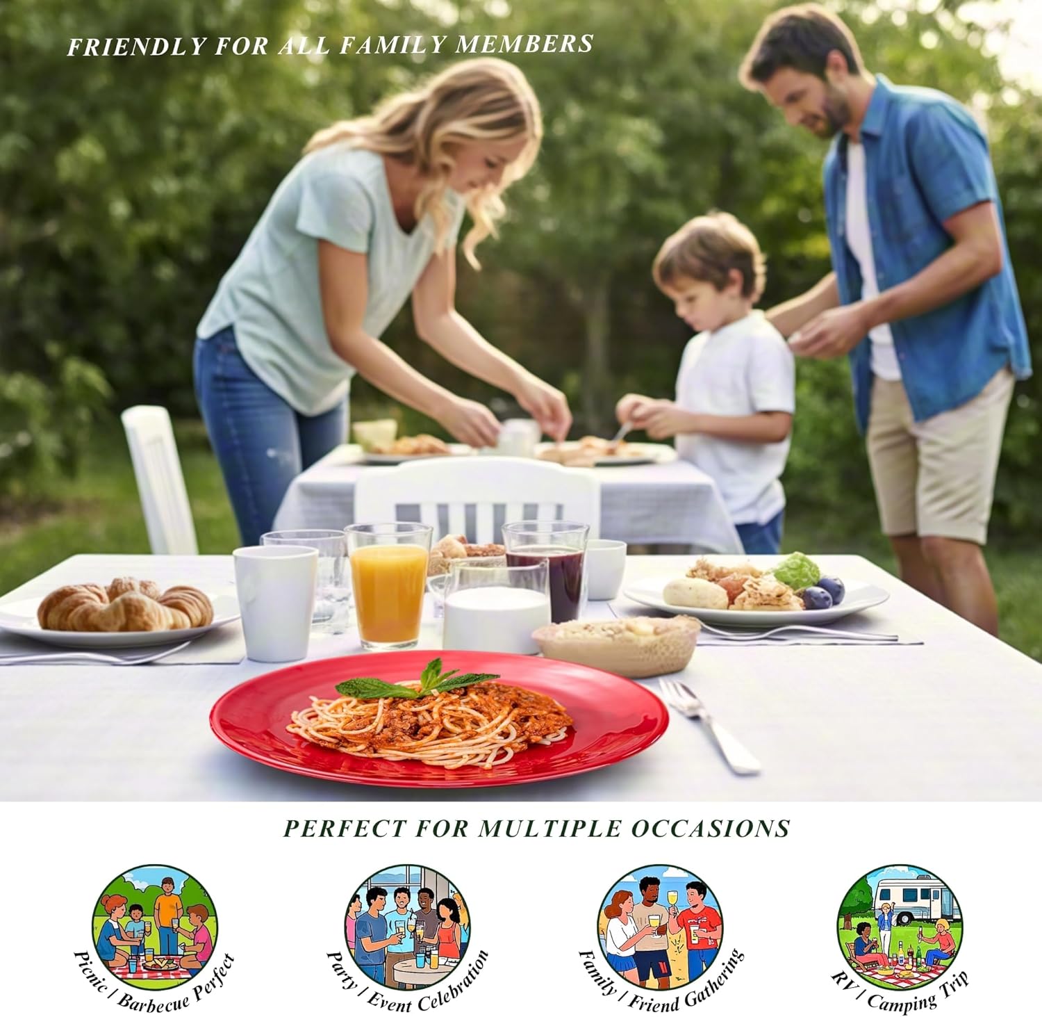 11-Inch Melamine Plates (Set of 6) - Unbreakable and Reusable Plastic Dinnerware with Ceramic Feel, Stackable and Dishwa