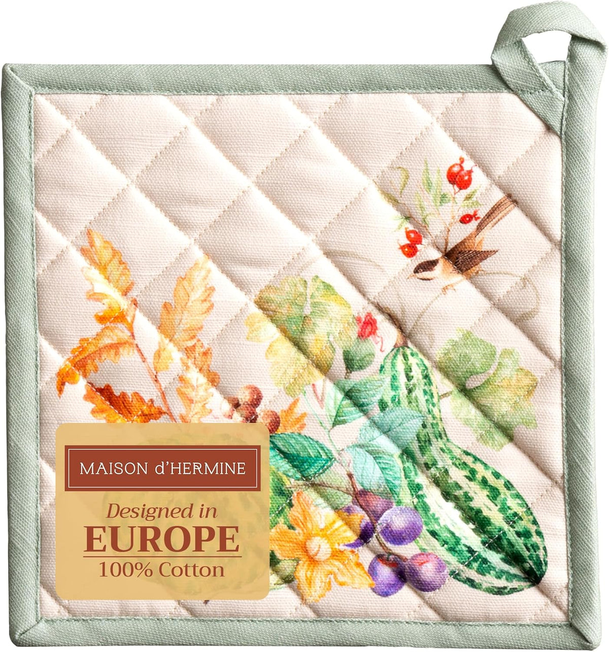 Maison d' Hermine Pot Holders 100% Cotton Heat Resistant Potholders 8" x 8" Hot Pads with Loop BBQ, Cooking, Baking, Grilling, Kitchen, Handling Hot Pans (Pack of 1, Lumina)