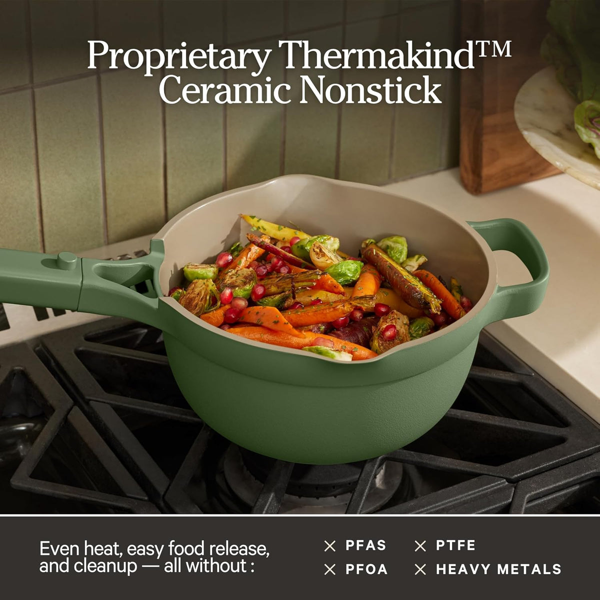 Our Place Perfect Pot - Mini 2.5 Qt Nonstick Ceramic Sauce Pan with Lid | Versatile Cookware for Stovetop and Oven | Steam, Bake, Braise, Roast | PTFE and PFOA-Free | Toxin-Free, Easy to Clean | Sage