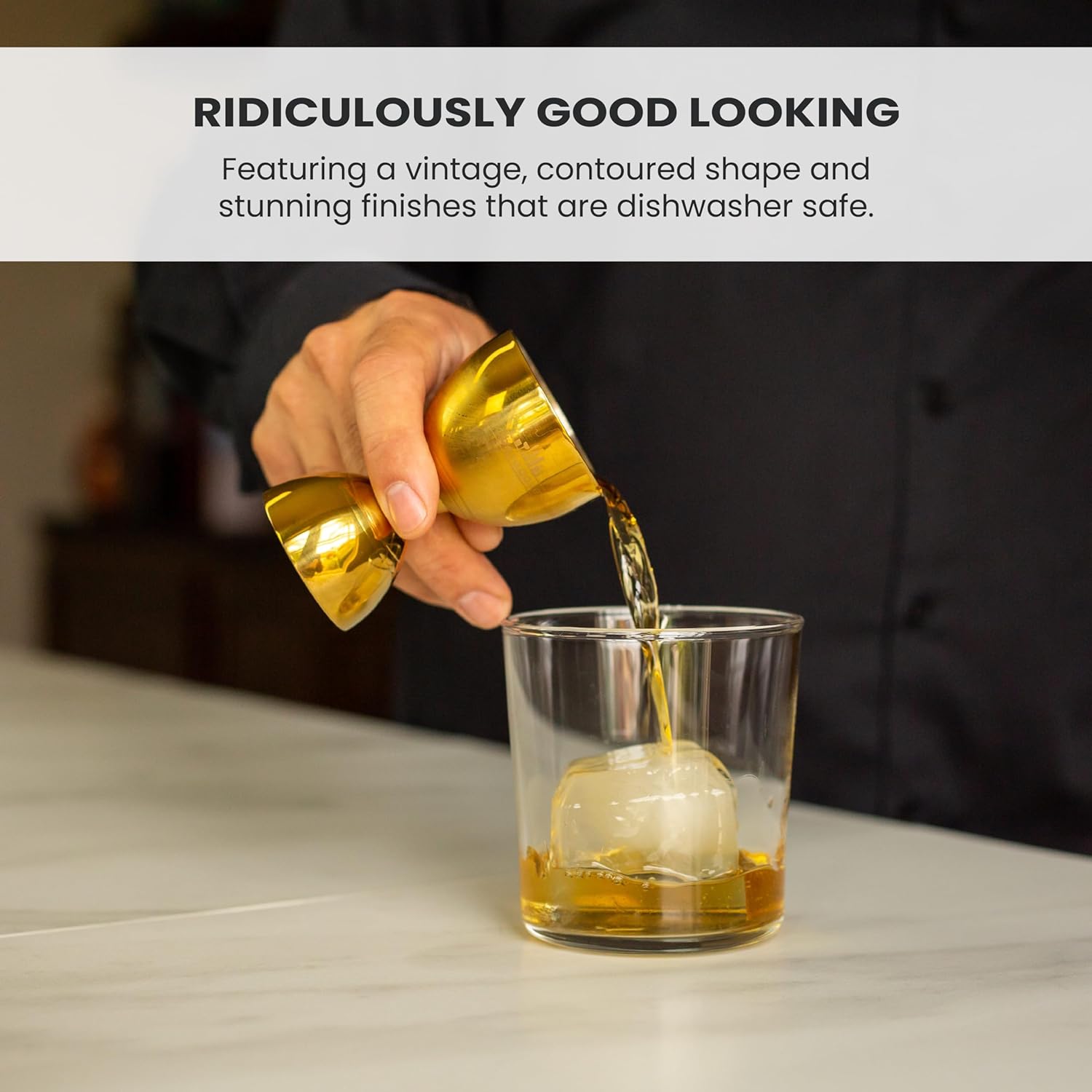 A Bar Above Premium Bell Jigger, 304 Stainless Steel Double Cocktail Jigger with 10 Internal Measurements, Heavy Duty