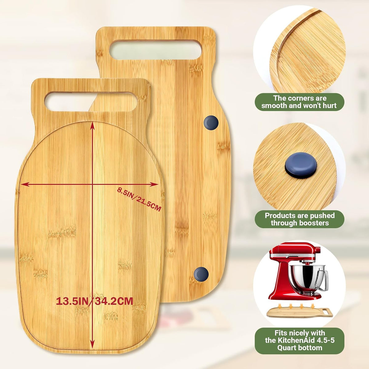 Mixer Slider for KitchenAid 4.5–5 Qt Tilt-Head Stand Mixer, Bamboo Appliance Sliding Tray with Ergonomic Handle, Countertop Slider for Artisan Mixer