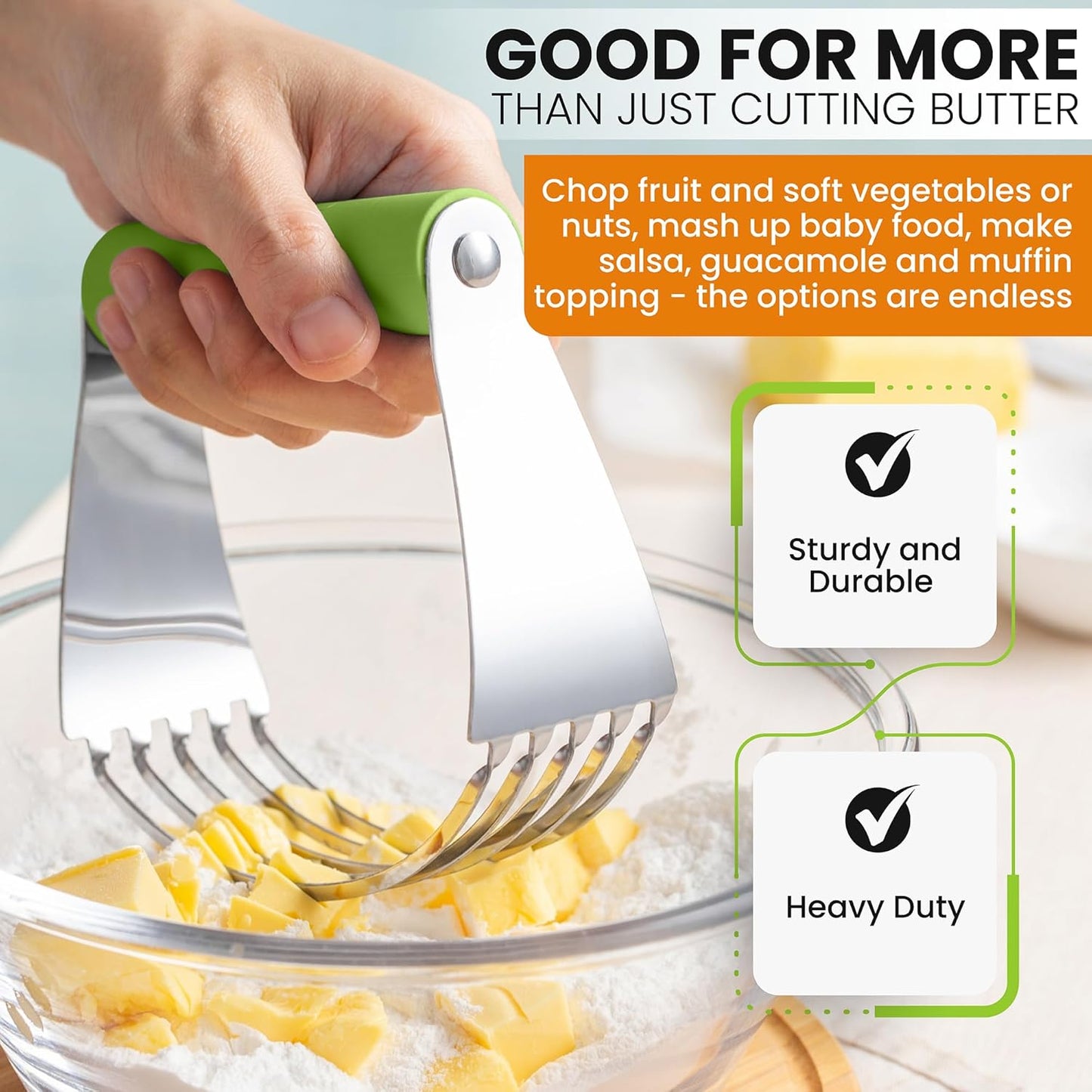Spring Chef Large Green Dough Blender For Baking, Professional Dough Cutter Tool, Stainless Steel Puff Pastry Cutter Tool