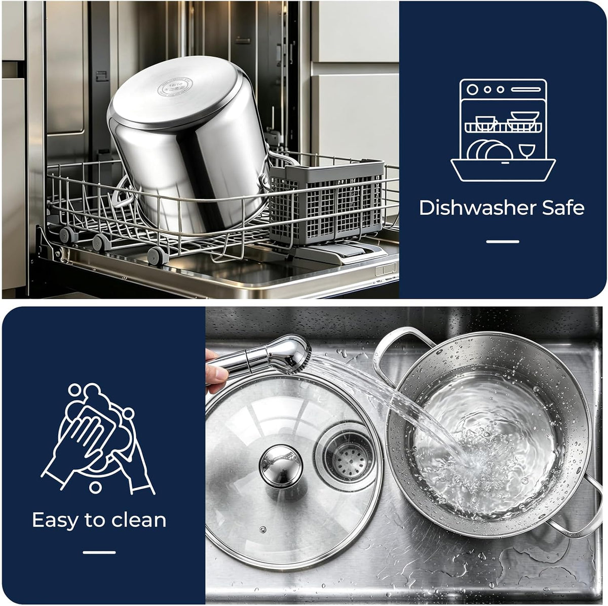 E-far 12-Quart Stock Pot, 18/10 Stainless Steel Stockpot with Lid for Cooking Simmering Soup Stew, Heavy Duty Cookware Works w/Induction, Non-toxic & Corrosion Resistant, Dishwasher Safe