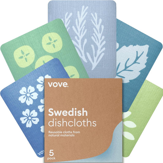 Vove Swedish Dishcloths 5-Pack, Botanical Garden - FSC Certified Cellulose & Cotton, Oeko-TEX Standard 100, Reusable