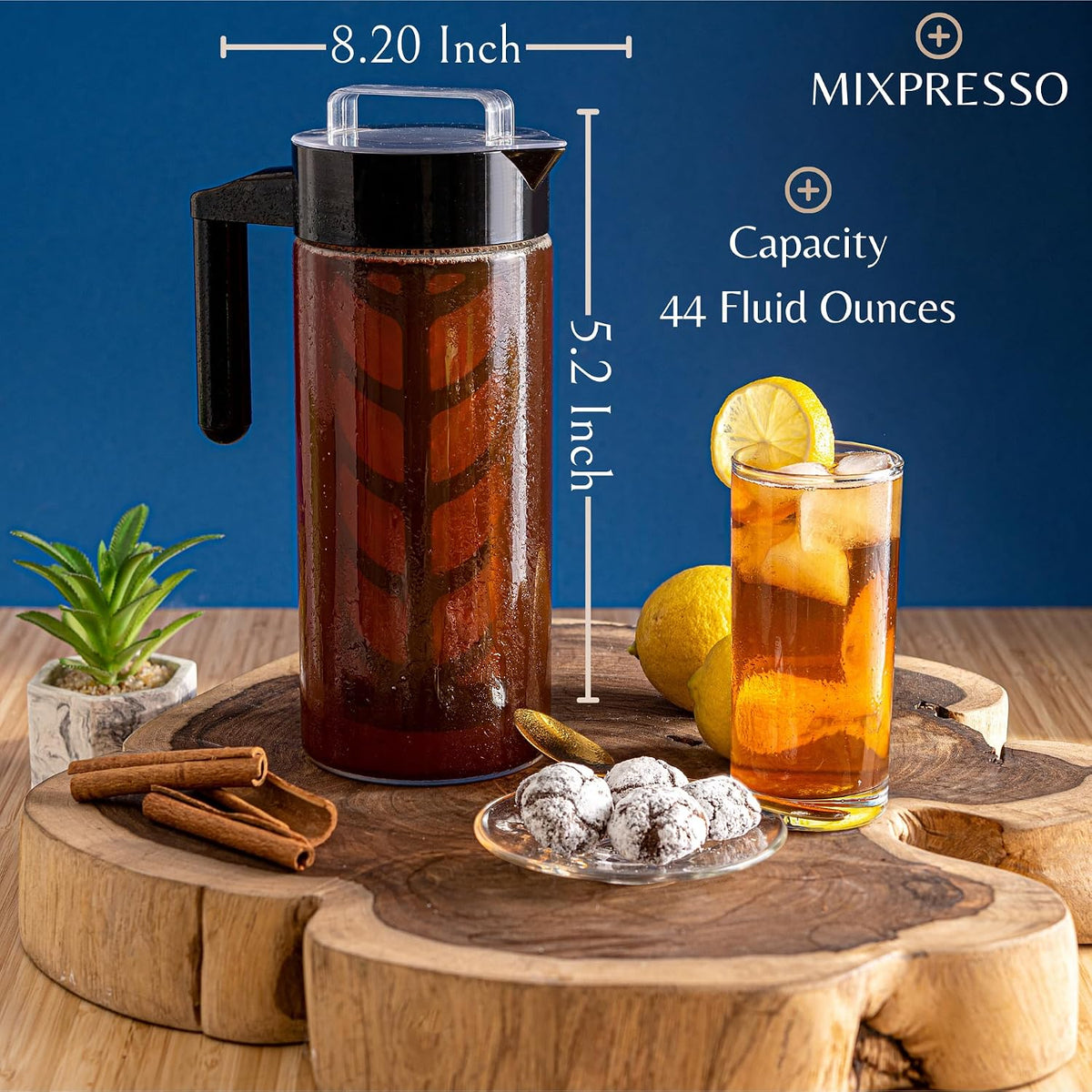 Mixpresso Cold Brew Coffee Maker, 44 Oz Glass Cold Brew Pitcher with Filter | Iced Coffee &amp; Tea Maker with Reusable Mesh Filter, Glass Pitcher for Loose Leaf Tea Easy to Clean and Designed for the Fridge