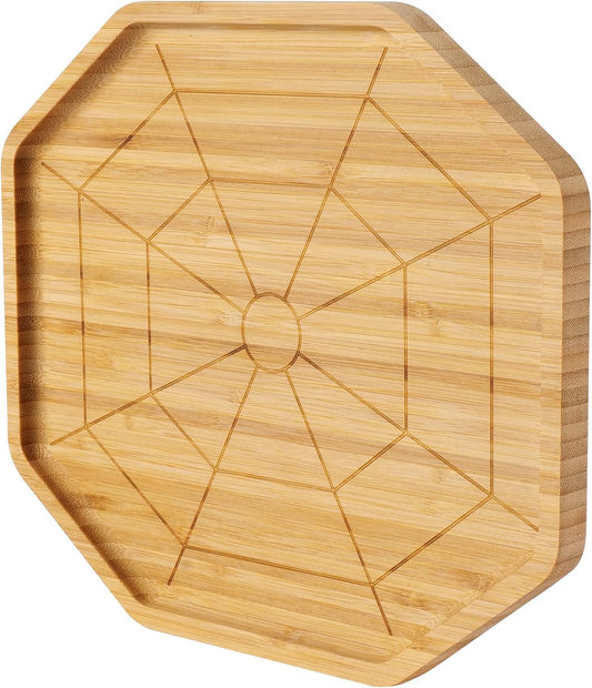 TJ POP Bamboo Serving Tray - Octagon Spider Web Design Snack Dessert Platter for Candy, Cheese, Natural Wood Appetizer Tray Charcuterie Board for Party, Home Decor &amp; Food Display (10” x 9”)