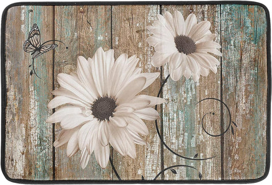 Rustic Daisy Board Dish Drying Mat for Kitchen Countertop 18x24 inch Fall Sunflower on Wooden Plank Dish Drainer Mats Fast