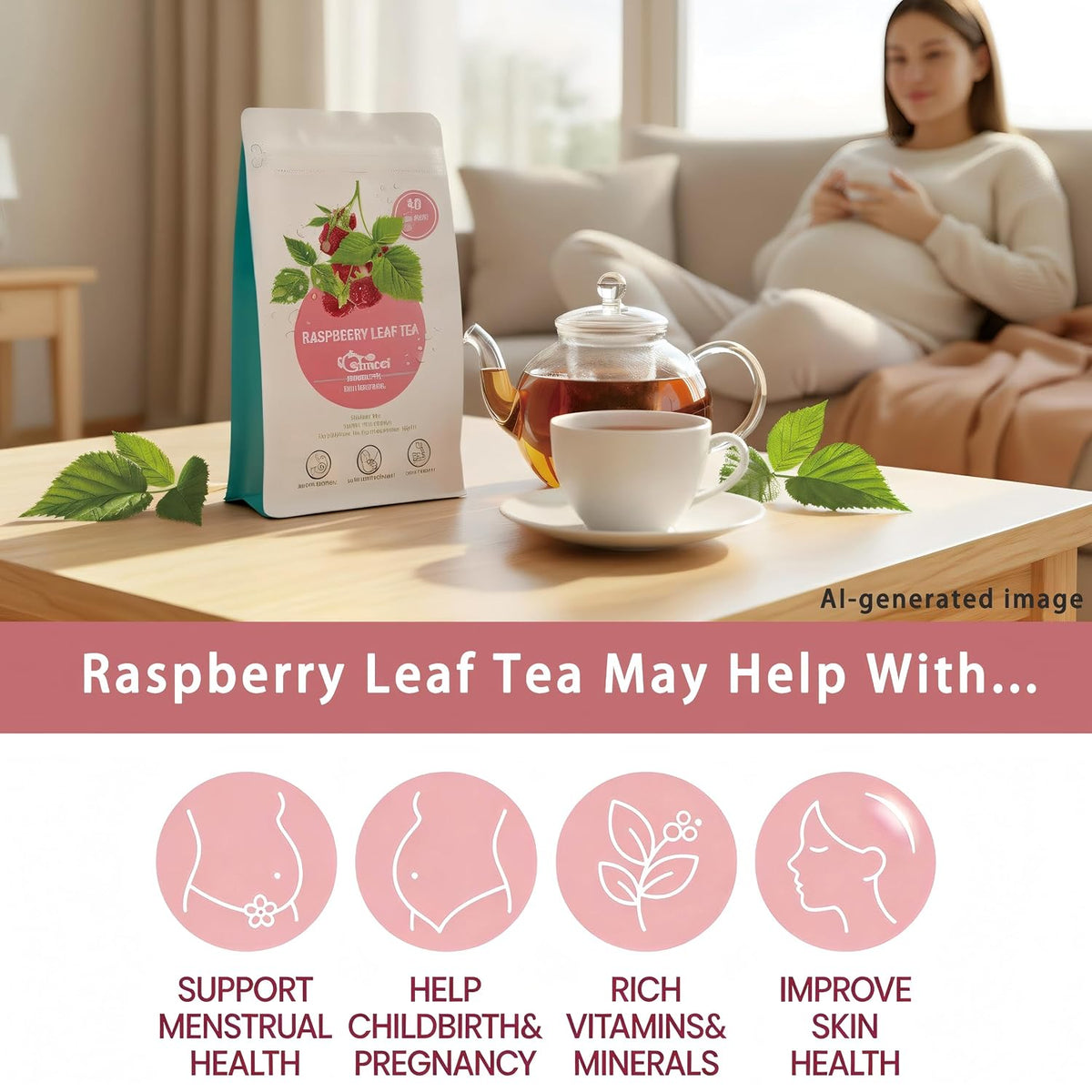 Samcci Raspberry Leaf Tea Bag, 40 Count, Natural Pregnancy Tea | Pure Red Raspberry Leaf Herbal Tea, Traditionally Used For Women's Wellness And Menstrual Support, Non-GMO, Caffeine-free