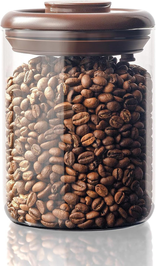 Glass Coffee Bean Jar 900 ml – Pop Top Air Tight Coffee Bean Container with CO2 Valve, 11 Oz Coffee Storage Airtight